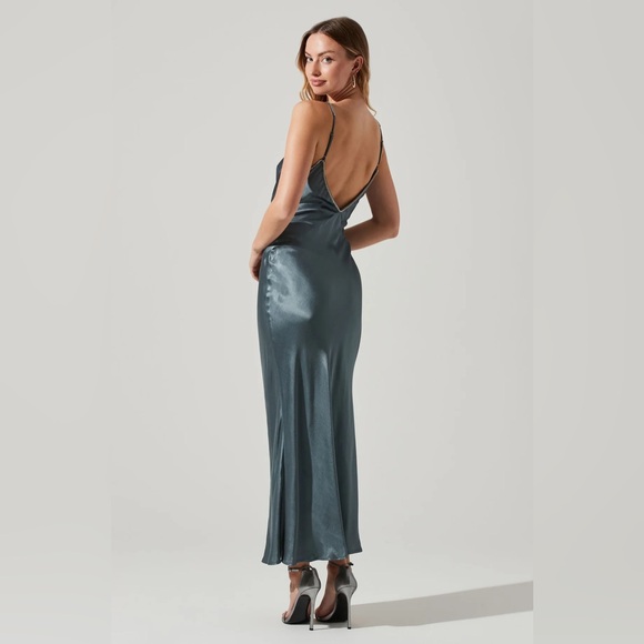 KATHLEEN RHINESTONE TRIM SATIN MIDI DRESS - Picture 7 of 11